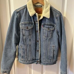 Levi's Kids Denim Jacket with Cream Sherpa Collar